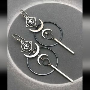 Celtic Moon & Eye Geo Drop Earrings